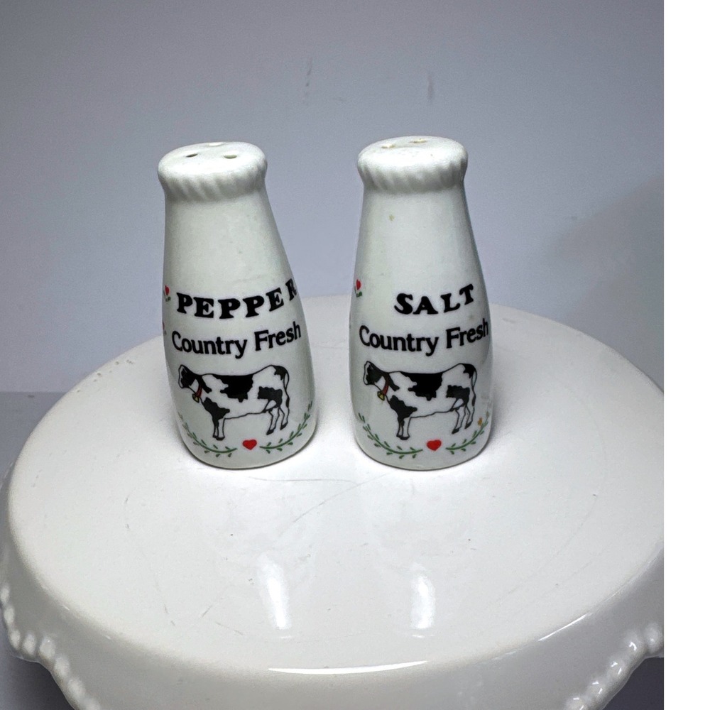 Salt Pepper Shakers Kitchen White Good Cow Milk Bottle Farmhouse